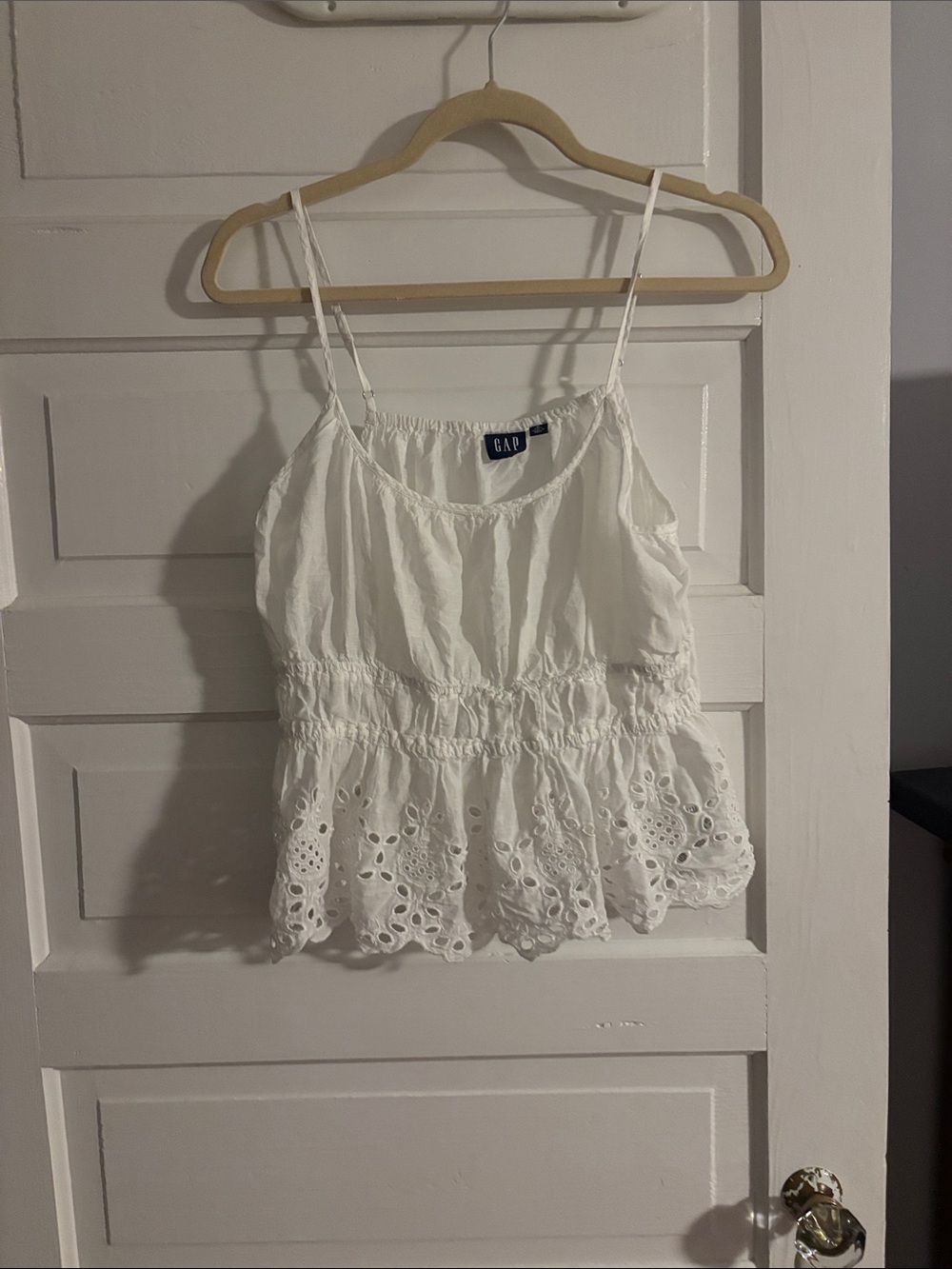 GAP White Cotton Eyelet Peplum Cami with Spaghetti Straps